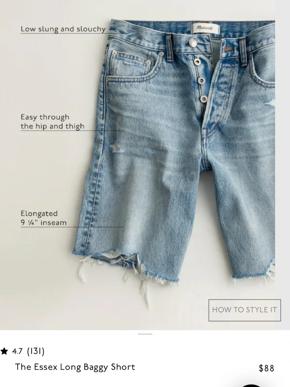 Madewell Essex Long Baggy Short size 30